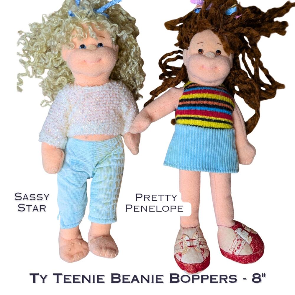 Ty Teenie Beanie Boppers Lot of 2 Glitzy Gabby Playful Peggy 8" Poseable